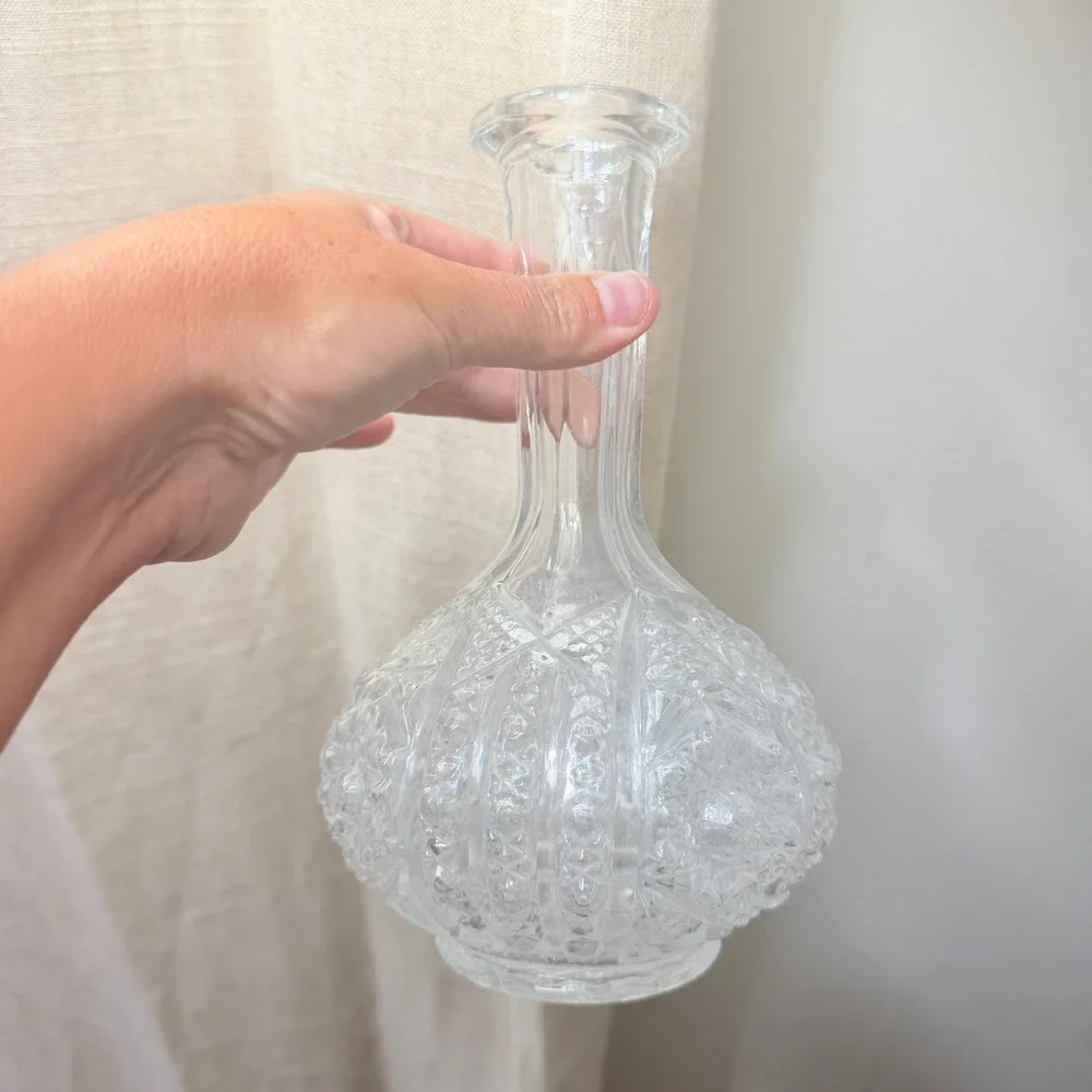 Vintage Pressed Glass Decanter Diamond Point Ships Carafe No Stopper Barware